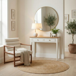 Belle 2 Drawer Solid Oak Wood and Cream Console Table - thumbnail 1