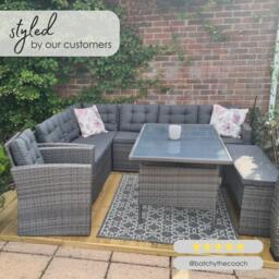 Furniturebox Marbella 9 Seat Sofa Garden Dining Set, Rattan in Grey - Size: 176x73x168 cm - thumbnail 9