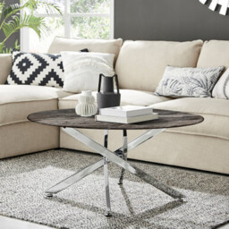 Novara Round Grey Marble Glass and Silver Coffee Table