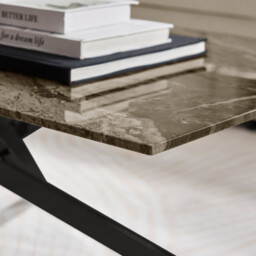Leonardo Rectangle Brown/Grey Marble Glass & Black Coffee Table - thumbnail 4