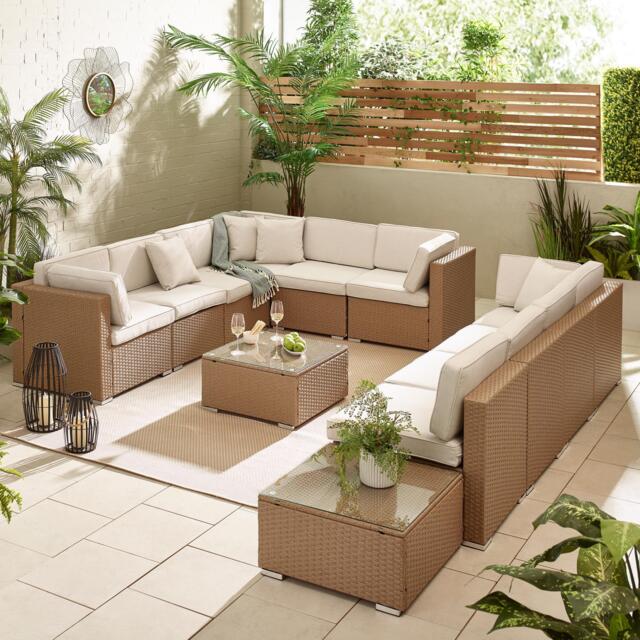 Furniturebox Orlando Beige & Cream 10 Seat Modular Garden Sofa, Rattan in Beige/Cream - Size: 72x75x72 cm - image 1