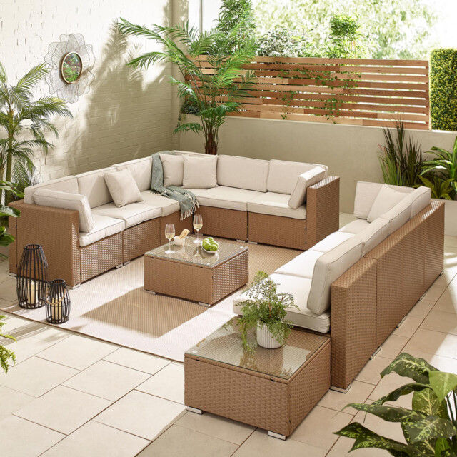 Orlando Beige Rattan & Cream 10 Seat Modular Garden Sofa - image 1