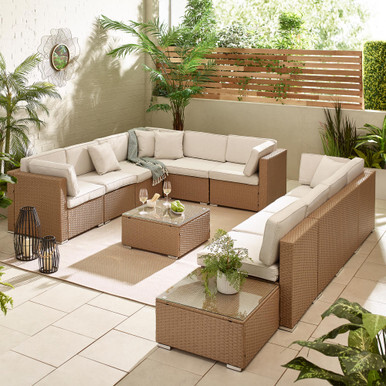 Orlando Beige Rattan & Cream 10 Seat Modular Garden Sofa - image 1