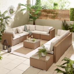Furniturebox Orlando Beige & Cream 10 Seat Modular Garden Sofa, Rattan in Beige/Cream - Size: 72x75x72 cm - thumbnail 1
