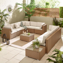 Orlando Beige Rattan & Cream 10 Seat Modular Garden Sofa - thumbnail 1