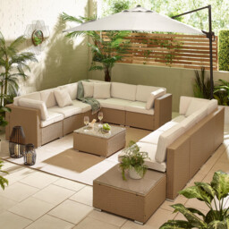 Orlando Beige Rattan & Cream 10 Seat Modular Garden Sofa - thumbnail 2