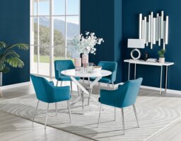 Novara White High Gloss Round Dining Table & 4 Calla Silver Leg Chairs - thumbnail 1
