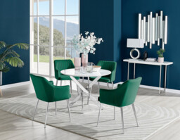Novara White High Gloss Round Dining Table & 4 Calla Silver Leg Chairs - thumbnail 2