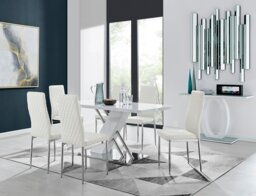 Sorrento White High Gloss And Chrome Dining Table And 6 Milan Dining Chairs