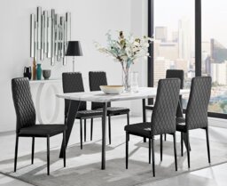 Andria Black Leg Marble Effect Dining Table and 6 Milan Black Leg Chairs - thumbnail 1