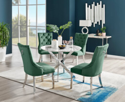 Novara White Marble Round Dining Table & 4 Velvet Belgravia Chairs - thumbnail 2