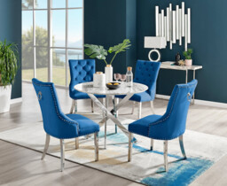 Novara White Marble Round Dining Table & 4 Velvet Belgravia Chairs - thumbnail 3
