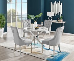 Novara White Marble Round Dining Table & 4 Velvet Belgravia Chairs - thumbnail 1