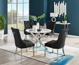 Novara White Marble Round Dining Table & 4 Velvet Belgravia Chairs - thumbnail 4