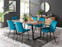 Kylo Brown Wood Effect Dining Table & 6 Pesaro Black Leg Chairs - thumbnail 1