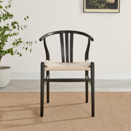 2x Caia Black Wood & Rope Wishbone Dining Chairs - thumbnail 4