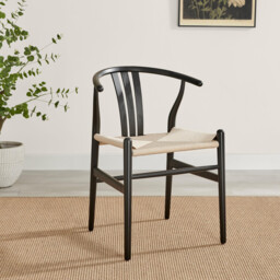 2x Caia Black Wood & Rope Wishbone Dining Chairs - thumbnail 3