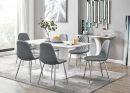 Imperia White High Gloss Dining Table And 6 Corona Silver Chairs Set - thumbnail 1