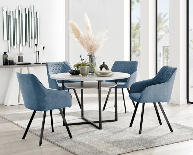 Adley Grey Concrete Effect Storage Dining Table & 4 Falun Black Leg Chairs - image 1