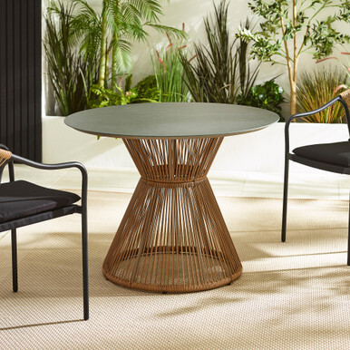 Lanai Beige Rattan & Black 4 Seat Round Garden Dining Table - image 1