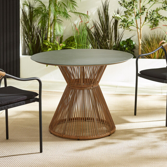 Lanai Beige Rattan & Black 4 Seat Round Garden Dining Table - image 1
