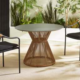 Lanai Beige Rattan & Black 4 Seat Round Garden Dining Table - thumbnail 1