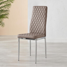 4x Milan Cappuccino Beige Hatched Faux Leather Dining Chairs Silver Legs - thumbnail 4