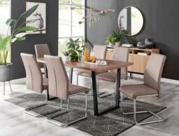 Furniturebox Kylo Brown Wood Effect Dining Table & 6 Cappuccino Lorenzo Chairs, Faux Leather/Metal/Wood Veneer in Beige - Size: 44x97x59 cm - thumbnail 1