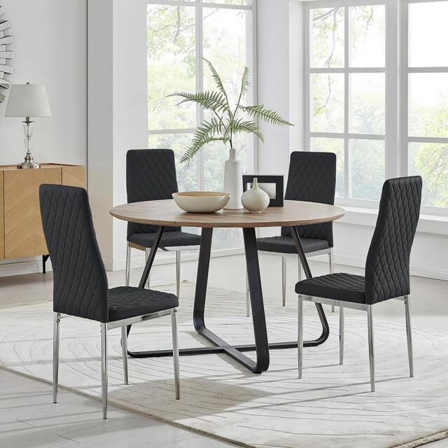 Santorini Brown Wood Contemporary Round Dining Table And 4 Milan Chairs Set - image 1