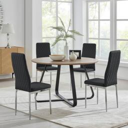 Santorini Brown Wood Contemporary Round Dining Table And 4 Milan Chairs Set - thumbnail 1