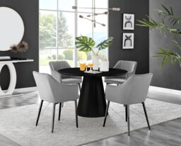 Palma Black Semi Gloss Round Dining Table & 4 Calla Black Leg Chairs - thumbnail 1