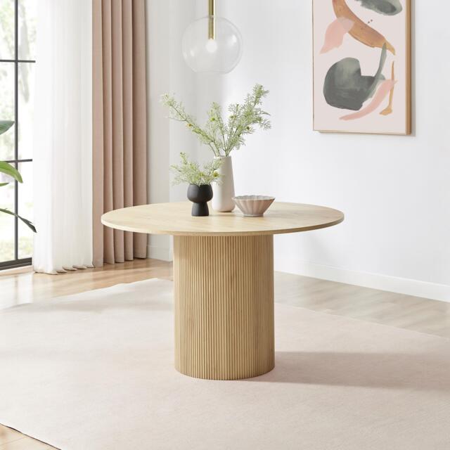 Furniturebox Penrose Round Effect Slatted 4-6 Seater Dining Table, Wood in Oak - Size: 120x75x120 cm - image 1