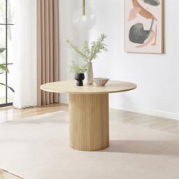 Furniturebox Penrose Round Effect Slatted 4-6 Seater Dining Table, Wood in Oak - Size: 120x75x120 cm - thumbnail 1