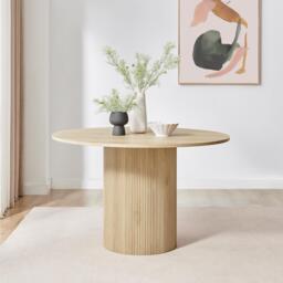 Furniturebox Penrose Round Effect Slatted 4-6 Seater Dining Table, Wood in Oak - Size: 120x75x120 cm - thumbnail 2