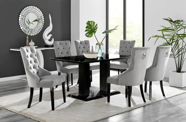 Imperia 6 Black Dining Table and 6 Belgravia Black Leg Chairs - image 1