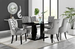 Imperia 6 Black Dining Table and 6 Belgravia Black Leg Chairs