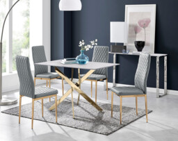 Leonardo White Glass Marble Effect Gold Leg Table & 4 Milan Gold Leg Chairs - thumbnail 3