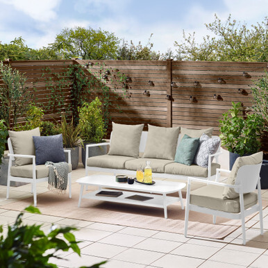 Laguna White Metal and Olive Fabric 5 Seat Sofa Set - Garden