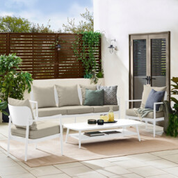 Laguna White Metal and Olive Fabric 5 Seat Sofa Set - Garden - thumbnail 2