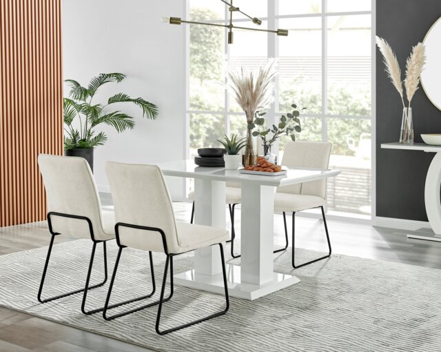 Imperia High Gloss White Dining Table & 4 Halle Chairs - image 1