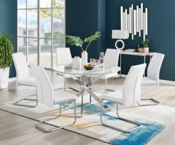 Novara White Marble 120cm Round Dining Table & 6 Lorenzo Chairs - thumbnail 1