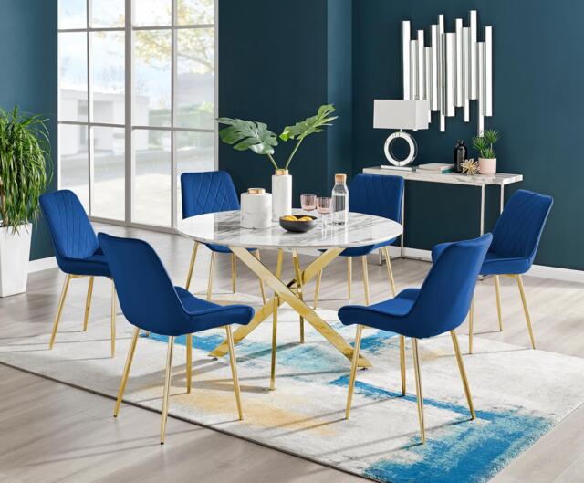 Novara White Marble Gold Leg 120cm Round Dining Table & 6 Pesaro Gold Leg Chairs - image 1