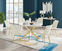 Novara White Marble Gold Leg 120cm Round Dining Table & 6 Pesaro Gold Leg Chairs - thumbnail 4