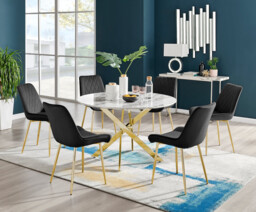 Novara White Marble Gold Leg 120cm Round Dining Table & 6 Pesaro Gold Leg Chairs - thumbnail 3
