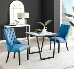 Carson White Marble Effect Square Dining Table & 2 Belgravia Black Leg Chairs - thumbnail 2