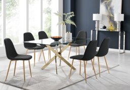 Leonardo 6 Gold Dining Table and 6 Corona Gold Leg Chairs - thumbnail 1