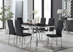 Enna Black Glass Extending Dining Table and 6 Milan Chairs - thumbnail 2