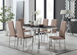 Enna Black Glass Extending Dining Table and 6 Milan Chairs - thumbnail 1