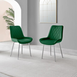 2x Pesaro Green Velvet Dining Chairs Silver Legs - thumbnail 2
