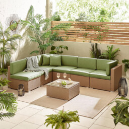 Orlando Beige Rattan & Green 6 Seat Modular Garden Sofa - thumbnail 4